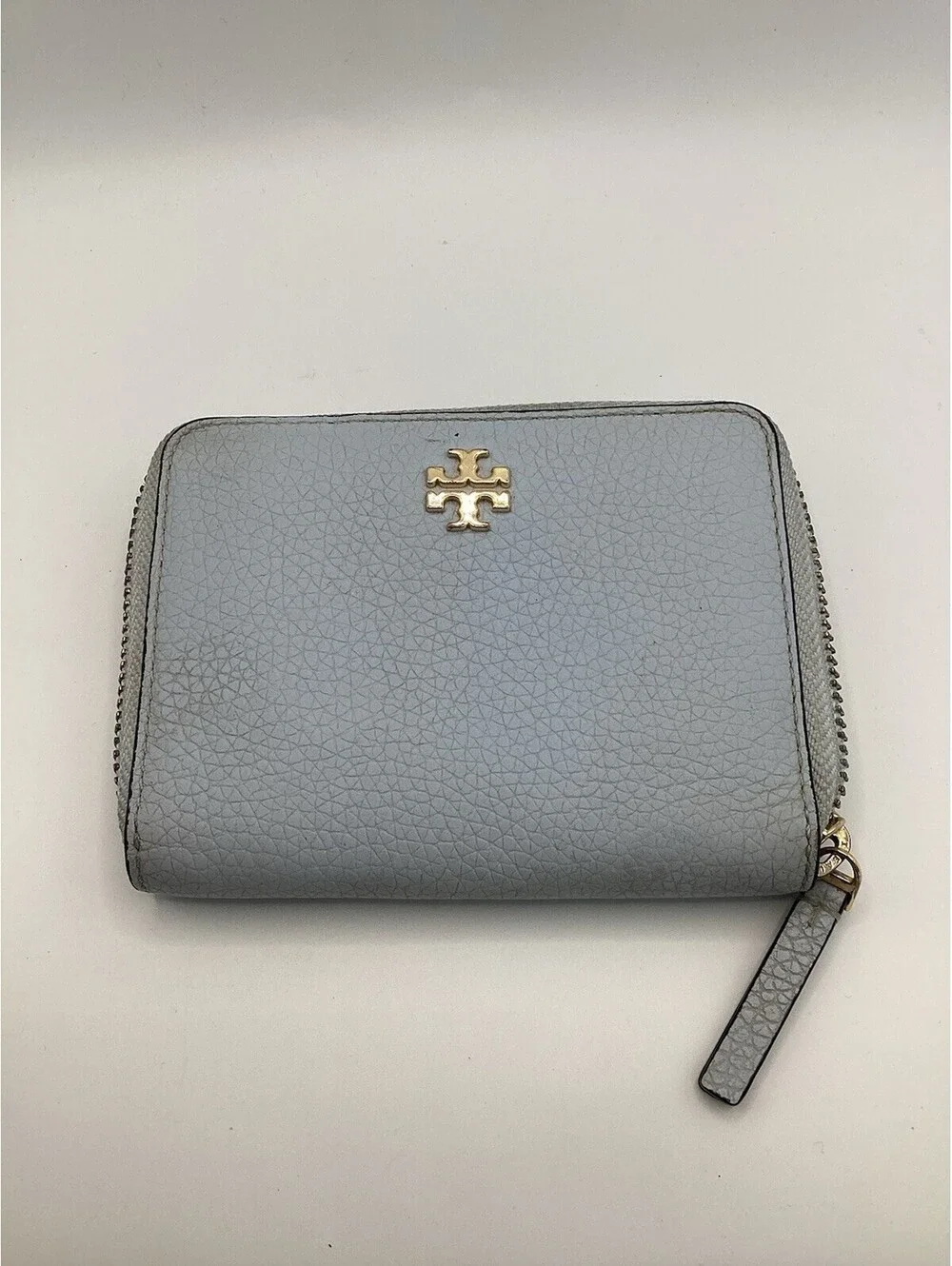 Tory Burch Robinson Blue Saffiano Leather Zip Around Continental Wallet